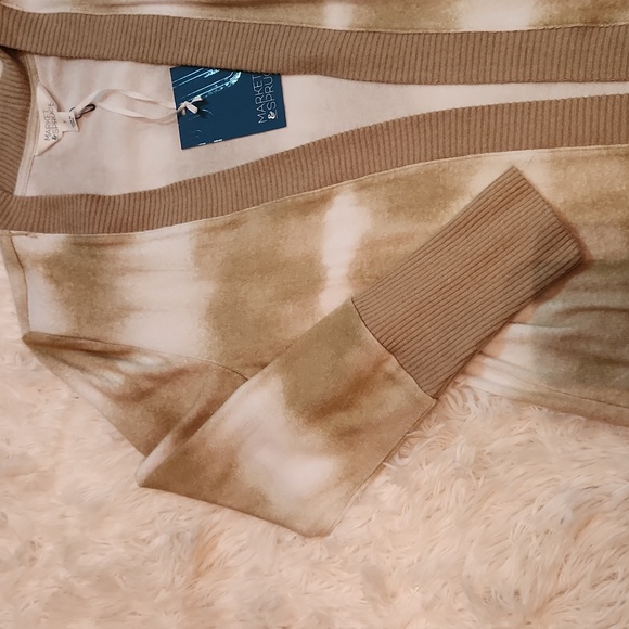 Market & Spruce open front cardigan in tan and white - Picture 3 of 7